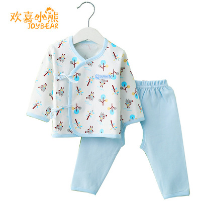 欢乐小熊春季新品韩版婴幼儿服衣襟系带两件套宝宝精梳棉套装包邮