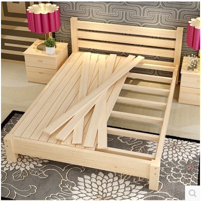 简约现代 实木床1.8米双人床 简易实木单人床1.2米 儿童松木床1.5