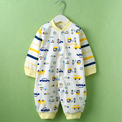 欢喜小熊婴儿连体衣爬服1岁以下宝宝英伦巴士精梳纯棉闭档连身衣
