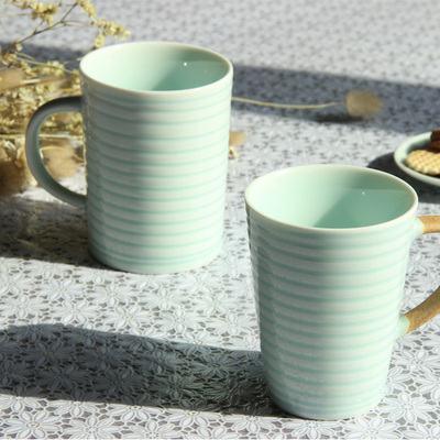 创意简约陶瓷马克杯办公室影青水杯 情侣杯子一对 定制送礼咖啡杯