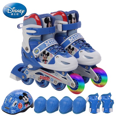 正品迪士尼溜冰鞋儿童全套装可调闪光直排轮滑鞋旱冰鞋滑冰鞋男女