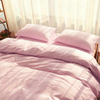 全棉日式简约纯色四件套纯棉1.5m1.8m床素色被套床笠床单床上用品