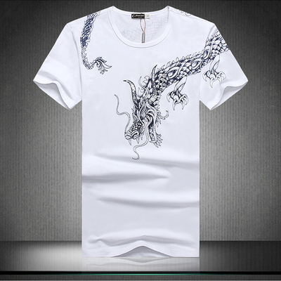 洛肯奇2015夏季男士短袖T恤加大码男装龙图案半袖小衫潮流中国风