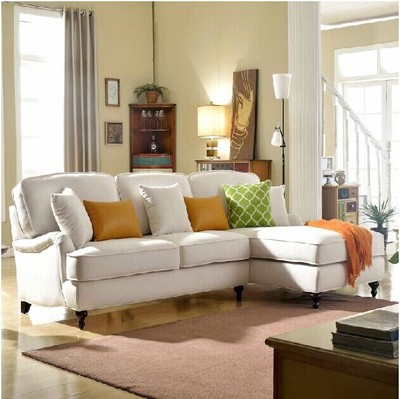 现货美式乡村组合麻布沙发客厅米色三人沙发舒适简约时尚中小户型