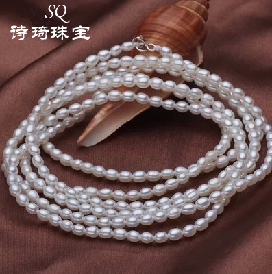 【诗琦珠宝】3-4mm强光天然小米形珍珠手链     项链    脚链