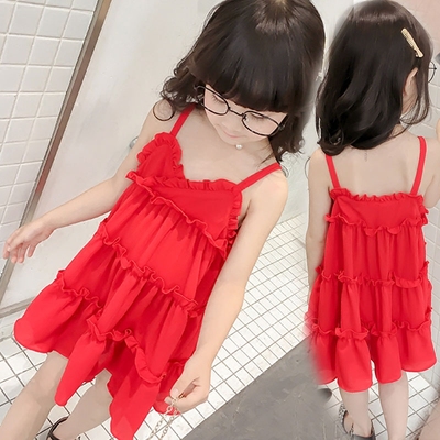 儿童装连衣裙子雪纺吊带裙23456岁小女孩红色蛋糕裙女童纯棉睡裙