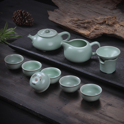 石飘汝窑茶具套装蝉翼开片汝瓷整套陶瓷功夫茶具红茶茶壶茶杯礼品