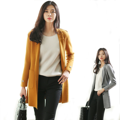 新款韩版修身羊绒大衣女中长款加厚开衫羊绒衫开襟毛衣外套针织衫