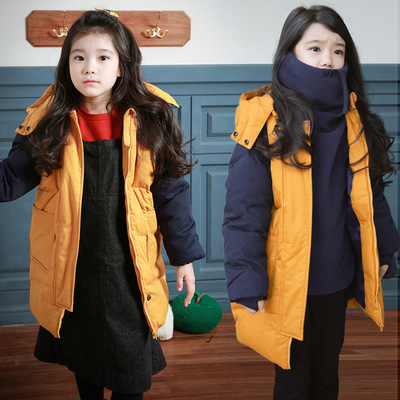 儿童棉衣2016新款女童中大童棉衣加厚韩国中长款棉服外套