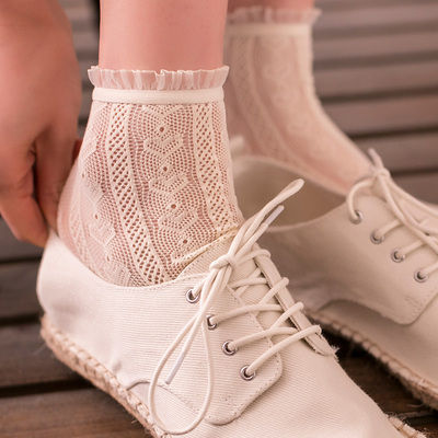 2016春夏新款蕾丝花边提花短袜女士薄款丝袜水晶袜公主新娘堆堆袜