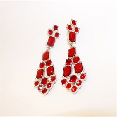 韩国红色长款耳钉合金镶钻红宝石耳钉欧美流行新款特卖