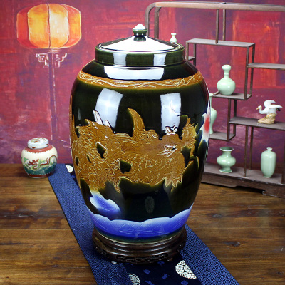 景德镇陶瓷米缸带盖水缸200 100 50斤装米桶储物茶叶罐酒坛泡菜坛