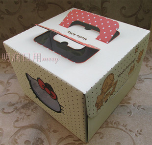 烘焙10寸手提生日蛋糕包装盒子KT猫款纸质盒子芝士蛋糕盒批发包邮