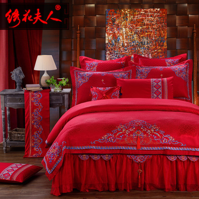 绣花夫人 画情 结婚庆床品中式大红色绣花四件套床上套件床上用品