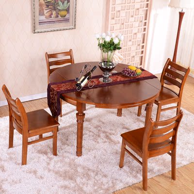 实木餐桌椅组合现代简约橡胶木折叠户型餐桌可伸缩组装餐厅家具