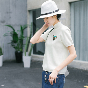 cloudspace秋装新款韩版修身针织t恤女短袖白色T百搭T4873