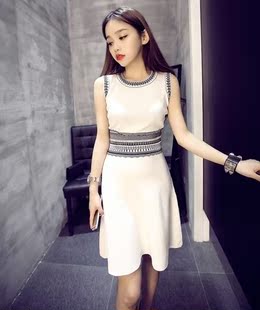 J25夏季2016新款韩版背心裙无袖收腰中长款修身连衣裙女装春装潮