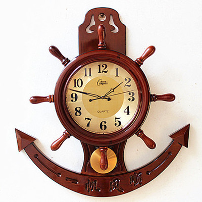 正品康巴丝客厅时尚挂钟大气高档木制钟表中式时钟欧式舵手船舵钟