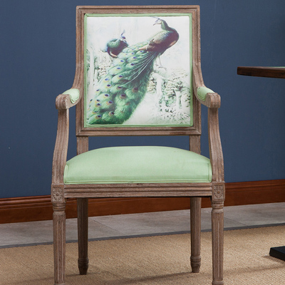 欧式橡木餐椅实木椅子复古美式酒店咖啡厅桌椅家用扶手靠背化妆椅