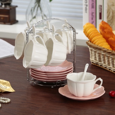 包邮樱花色釉陶瓷咖啡杯碟器具套装套具配勺马克杯子茶杯牛奶水杯