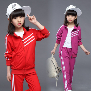 2016韩版童装秋冬新品儿童三条杠运动休闲套装3-13岁男女童两件套