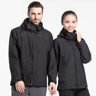 新款纯色户外冲锋衣男冬季加厚套装保暖三合一两件套女黑色冲锋衣