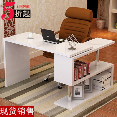 转角电脑桌台式桌 书桌书架组合办公桌 家用可旋转写字台简约现代