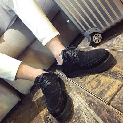 秋季男款布洛克鞋韩版低帮鞋磨砂皮松糕鞋黑色板鞋学生增高运动鞋