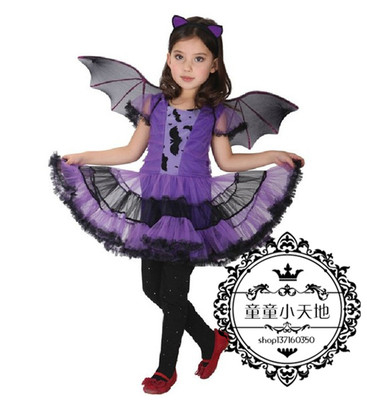 萬聖節女童套裝兒童蝙蝠俠表演小學生紫色蝙蝠翅膀cosplay演出服
