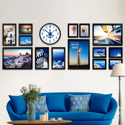 实木照片墙相框墙创意欧式客厅卧室地中海有框画装饰画大尺寸C004
