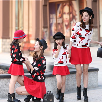 2016新款小女孩套裙童装亲子装套装中大童韩版女童两件套韩版裙子