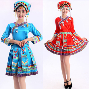 新款苗族少数民族演出服装女装壮族土家族彝族舞蹈裙表演服饰瑶族