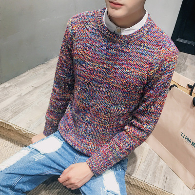 2016秋季新款韩版男士大码修身雪花圆领针织衫男休闲套头长袖毛衣