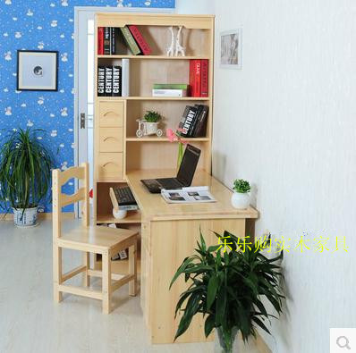 松木书桌全实木书架组合书柜转角电脑桌田园写字台