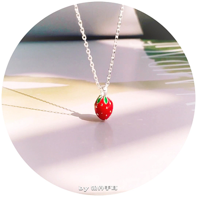 韩国925纯银甜美可爱的项链小草莓吊坠简约百搭锁骨链链饰品礼物