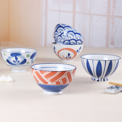 创意和风手绘日式陶瓷碗餐具 4.5寸碗 小汤碗 家用饭碗圆碗高脚碗