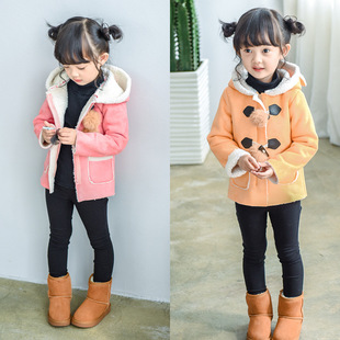 童装中小童冬装女童鹿皮羊羔毛外套加厚保暖连帽上衣3-4-5-6-7岁