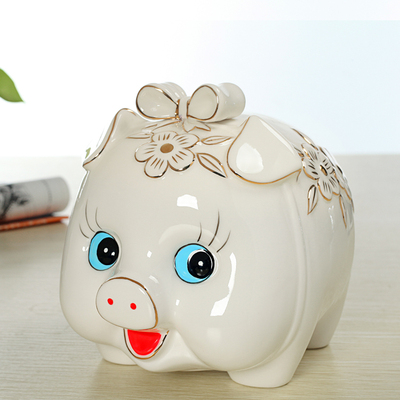 可爱存钱储蓄罐陶瓷 招财猪硬币存钱罐摆件创意儿童生日礼物包邮