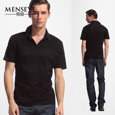 Menseye/男眼 纯黑条纹纯棉男士夏装 风尚都市休闲优雅短袖POLO衫