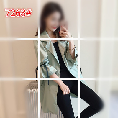 新款2016秋装韩版女装西装领纯色系带宽松风衣外套