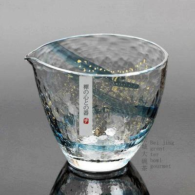 日本茶道茶具纯手工锤纹金箔蓝带耐热玻璃公杯公道杯匀杯新款