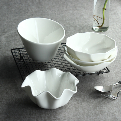 创意中日式米饭碗泡面碗大汤碗甜品碗水果沙拉碗餐具纯白色陶瓷碗
