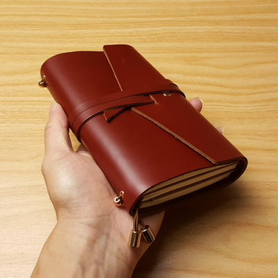 原创手工真皮记事本 红棕油皮笔记本 高档商务便携手账日记旅行本