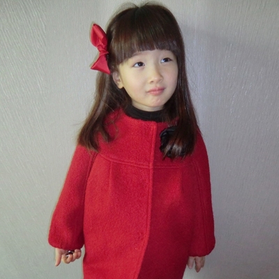 原创女大童外套冬2017新款 韩版 女童红色毛呢外套宝宝呢子大衣