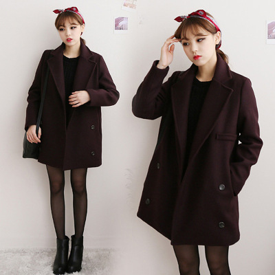 韩版黑色毛尼妮子泥料学生学院风双层加厚短款大廓型呢子外套女冬