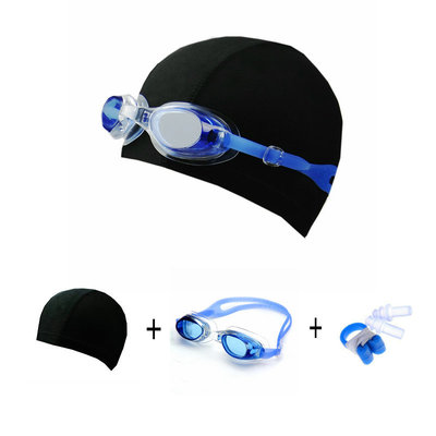 成人儿童通用1+1套餐 平光防水防雾泳镜 游泳氨纶布帽 送耳塞鼻夹