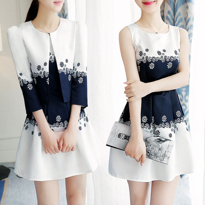 2016秋装新款裙韩版两件套定位印花裙子 套装连衣裙包邮特价
