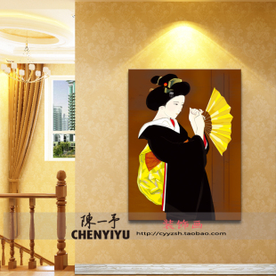 卡通美女古典壁画餐厅挂画日式风仕女图壁画寿司店装饰画酒店酒吧