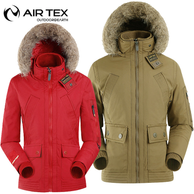 AIRTEX登山保暖棉服男女加厚外套防风防水毛领风帽冬季户外滑雪服
