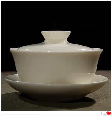中国白瓷德化陶瓷功夫茶具大号加厚不烫手三才盖碗泡茶器纯白茶碗